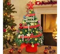 NCKIHRKK Sapin de Noël de Table - Petit Sapin de Noël - 50 cm - 30 LED - avec éclairage - Étoile Rouge - Couronne d'arbre - Mini Sapin de Noël Artificiel avec 21 décorations de Noël - Rouge doré