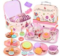 NCKIHRKK Service à Thé pour Enfants, 46 Pièces Jouet de Cuisine Faisant Semblant pour Enfants Tea Party Jeux de Rôle, Dinette Enfant Service à Café Jouet Fille 3 4 5 6 7 8 Ans