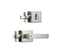 NCL Levier de porte d'entrée à clé avec pêne dormant monocylindre, ensemble de combinaison robuste, serrure de porte extérieure en nickel satiné pour porte d'entrée