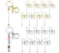 NCOALE Lot de 16 porte-clés en perles à faire soi-même, ébauches vierges dorées et argentées en métal, kit DIY pour porte-clés, Bag Charm universel pour chaîne de téléphone portable, accessoires de