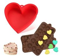 NCOALE Lot de 3 Moule Gateau Coeur Silicone moule à gâteau en siliconeMoule en Silicone Coeur Saint Valentin Avec 2 moules à chocolat en silicone de 15 cavités Moule à gâteau en forme de cœur