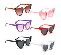 NCOALE Lot de 6 Paires de Lunettes de Soleil Vintage en Forme de Coeur pour Femme - Style Hippie - lunette coeur - Pour Fête, lunette festival, Vacances, Mariage, coachella- 6 Couleurs