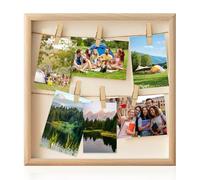NCOALE Uping Cadre Photo Mural Pêle Mêle Photos avec Porte Photos Pinces, Cadre photo 3D à remplir en bois style bohème 32 x 32 cm avec pinces et ficelle pour la création créative de photos