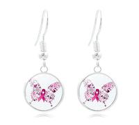 NCQiFei Cancer du Sein Ruban Rose Boucles D'Oreilles à Tige Octobre Pour La Sensibilisation Au Cancer Du Sein, éLégants Accessoires Boucles D'Oreilles Pendantes En Forme De Cœr Pour Femmes