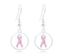NCQiFei Cancer du Sein Ruban Rose Boucles D'Oreilles à Tige Octobre Pour La Sensibilisation Au Cancer Du Sein, éLégants Accessoires Boucles D'Oreilles Pendantes En Forme De Cœr Pour Femmes