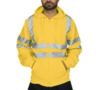 NCQiFei Hommes Hi Vis Réfléchissant Visibilité Pullover Sweatshirt à Capuche Bande Contraste Toison Sweat-Shirt Travail Sweat à Capuche Veste Manteau de sécurité Haute Haute-visibilité Orange Fluo