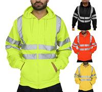 NCQiFei Hommes Hi Vis Réfléchissant Visibilité Pullover Sweatshirt à Capuche Bande Contraste Toison Sweat-Shirt Travail Sweat à Capuche Veste Manteau de sécurité Haute Haute-visibilité Orange Fluo