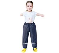 NCQiFei Pantalon De Pluie Enfant Salopette Pantalon pour Fille Et Garçon Combinaison Pantalon Impermeable Et Coupe-Vent Pantalon Respirant Outdoor avec Bande Réflé Pantalons (04-Black, 7-9 Years)