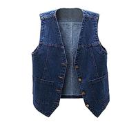 NCQiFei Veste en Jean Sans Manche Femme Court Manteaux Boutons Veste en Jean avec Poches Veste en Jean Boutonnée Sans manches pour Femme Gilet en Denim Lavé pour Femme avec Poches (Dark Blue, XL)