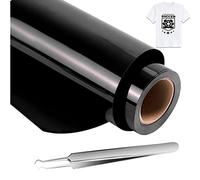 NCRGB Flex Thermocollant pour Tissu Vinyle Noir 30.5×305cm(12 inch × 10ft avec Pincettes) Tissus Vinyle Thermocollant pour Diverses Machines à Graver,pour T-Shirts,Facile à Couper et à Désherber