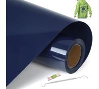 NCRGB Rouleau Flex Thermocollant pour Tissu Vinyle Bleu Marine 30.5cm×10m(avec Outil) Tissus Vinyle Thermocollant pour Cricut Machine de Découpe Silhouette,pour T-Shirts,Autres Tissus