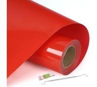 NCRGB Rouleau Flex Thermocollant pour Tissu Vinyle Rouge 30.5cm×10m(avec Outil) Tissus Vinyle Thermocollant pour Cricut Machine de Découpe Silhouette,pour T-Shirts,Autres Tissus