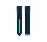 NCSAJCNX Bracelet de montre en caoutchouc souple double 20 mm compatible avec Omega Strap X S-Watch Joint MoonSwatch Celestial, bracelet incurvé(Dark Blue Cyan edge,20mm-Black Round Buc)