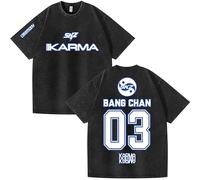 NCTCITY Homme Femme T-Shirt en Coton Stray Kids Karma Basique Tee Shirt Délavé Vintage Harajuku Chemise Tops Ceremony Imprimé BangChan Lee Know Changbin Hyunjin Han Felix Seungmin I.N