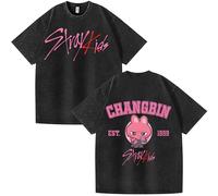 NCTCITY Homme Femme T-Shirt en Coton Tee Shirt Manches Courtes Unisexe Délavé Vintage Harajuku Chemise Tops Stray Kids Mignon Imprimé BangChan Lee Know Changbin Hyunjin Han Felix Seungmin I.N