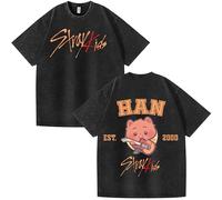 NCTCITY Homme Femme T-Shirt en Coton Tee Shirt Manches Courtes Unisexe Délavé Vintage Harajuku Chemise Tops Stray Kids Mignon Imprimé BangChan Lee Know Changbin Hyunjin Han Felix Seungmin I.N