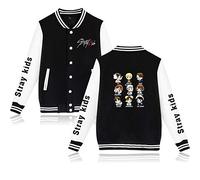 NCTCITY Stray Kids Kpop Sweat-Shirts Veste de Baseball à Manches Longues Boutons Avant Longue Pullover Manche Loose Loisir Pull Tops Bang Chan Changbin Hyunjin Felix Jeongin Minho Woojin