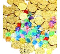 NCTNCX 100 Pièces Pièces d'or pirates, Trésor Pirate, Enfants Jouets Le Trésor de Chasse, pour Le Trésor Chasse Jeu Décoration de Fête Halloween Noël (100 pièces d'or + 50 pierres précieuses)