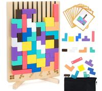 NCTNCX Tetris - Jeu en bois Tetris Montessori - À partir de 4 ans - Avec sac de rangement et 10 cartes de défi - Jeu de Tetris 3D - Pour filles et garçons