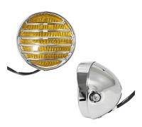 NCTPICLC Antibrouillard Phare Moto Rétro 35 W Ampoule Halogène Grille Ronde Projecteur Pour Suzuki Pour Chopper Pour Bobber Pour Touring(Chrome Yellow Lens)