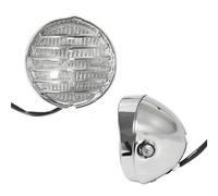 NCTPICLC Antibrouillard Phare Moto Rétro 35 W Ampoule Halogène Grille Ronde Projecteur Pour Suzuki Pour Chopper Pour Bobber Pour Touring(Chrome Clear Lens)