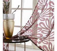 NCWANG 2 Pièce Rideau Voilage Blanc, Rideaux Voilages à Oeillets, Voilage Blanc Voile Draperies Pâte de Haricots Fleurs Rouges - 2 x 140 x 220 cm - Moderne Chambre Cuisine Balcon Romantique