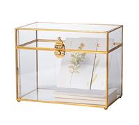NCYP 25cm Boîte à Cartes en Verre, Grand Terrarium Géométrique en Laiton doré Fait à la Main Forme Rectangulaire Vintage Pour Réception de Mariage,Robuste(Boîte en Verre Uniquement)