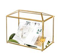 NCYP 26cm Boîte de Cartes en Verre Grand Terrarium géométrique doré Fait à la Main Forme rectangulaire Vintage avec Pied pour réception de Mariage (Boîtier en verre et serrure uniquement)