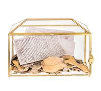 NCYP 32cm Boîte de Cartes en Verre, Grand Terrarium géométrique doré Fait à la Main Vintage avec Pied pour réception de Mariage (Boîtier en verre et serrure uniquement)