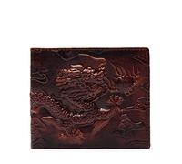 ND Portefeuille horizontal en cuir véritable avec porte-cartes pour homme Motif dragon Marron, Brun