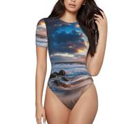 NDDCEDEW Beautiful Sunrise On Sea Body à manches courtes et col rond extensible à l'entrejambe pour femme (S-XXL), Noir , S