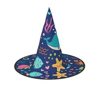 NDDCEDEW Dessin animé Sea Fish Print Halloween Chapeaux Sorcière Sorcière Chapeaux pour Fêtes Cosplay