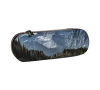 Nddcedew Jolie trousse à crayons en cuir pour adolescents avec fermeture éclair - Impression paysage de montagne - Sac de papeterie pour étudiants - Étui de rangement portable, Noir , Taille unique,