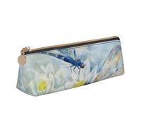 NDDCEDEW Petite trousse à crayons en cuir avec fermeture éclair et motif libellule et lotus, blanc, Taille unique, Trousse de maquillage