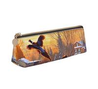 NDDCEDEW Petite trousse à crayons en cuir avec fermeture éclair - Motif faisan attrapant un chien, blanc, Taille unique, Trousse de maquillage
