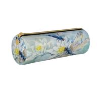 NDDCEDEW Trousse à crayons pour étudiant, libellule et lotus, en cuir avec fermeture éclair, trousse de papeterie pour enfants, trousse de rangement portable, trousse de maquillage, blanc, Taille