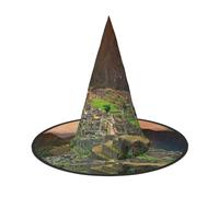 NDDCEDEW Village On The Top Of The Hill Imprimer Halloween Chapeaux Sorcière Sorcière Chapeaux pour Fêtes Cosplay