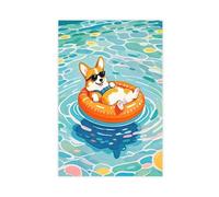 NDGSA Impression sur toile Corgi portant des lunettes de soleil et un anneau de natation - Décoration murale pour salon, chambre à coucher - 50 x 75 cm