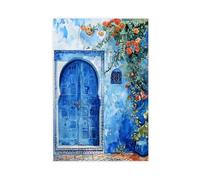 NDGSA Impression sur toile représentant une porte marocaine bleue - Décoration murale pour salon, chambre à coucher - 30 x 45 cm