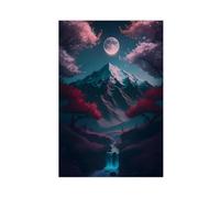NDGSA Poster sur toile Surreal Fantasy Night Time Neon Moon Mountain Décoration de chambre à coucher Bureau Chambre Cadeau 40 x 60 cm