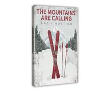 NDGSA Poster sur toile « The Mountains Are Calling for Those with Red Skis » - Décoration murale pour salon, chambre à coucher - 50 x 75 cm