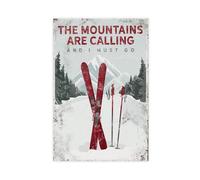 NDGSA Poster sur toile « The Mountains Are Calling for Those with Red Skis » - Décoration pour chambre à coucher, bureau, chambre - Cadeau - 20 x 30 cm