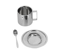 NDiyueAa Ensemble de tasses à café isolées en acier inoxydable à Double paroi, tasse à thé au lait avec soucoupe et cuillère, 3 pièces/ensemble (Combinaison européenne double couche-280ML)