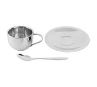 NDiyueAa Tasses à café en acier inoxydable anti-brûlure, tasses avec cuillère et soucoupe, ensemble de vaisselle