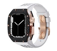 NDJQY Kit de modification de bracelet de montre, pour Apple Watch de 44 mm, 45 mm, étui de montre en fibre de carbone, pour iWatch Series 8 7 6 5 4 SE, bracelet de montre de sport en caoutchouc, 44MM