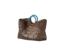 NDJQY Sac de plage en paille tissé à la main en raphia, sac de voyage, sac à main tressé bohème, marron, Taille unique