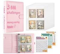 NDNCZDHC 100 Envelopes Money Saving Challenge Budget Binder, PU Leather Cover with Cash Envelope PVC Pocket Zipper Stickers
