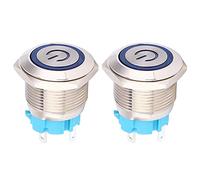 NDNCZDHC 2pcs 12~24VDC Push Button Switch 19mm Round 4PIN Self Reset Switch with Light Power Pattern (Bleue)