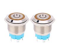 NDNCZDHC 2pcs 12~24VDC Push Button Switch 19mm Round 4PIN Self Reset Switch with Light Power Pattern (Jaune)