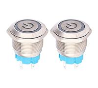 NDNCZDHC 2pcs 12~24VDC Push Button Switch 19mm Round 4PIN Self Reset Switch with Light Power Pattern (Blanche)